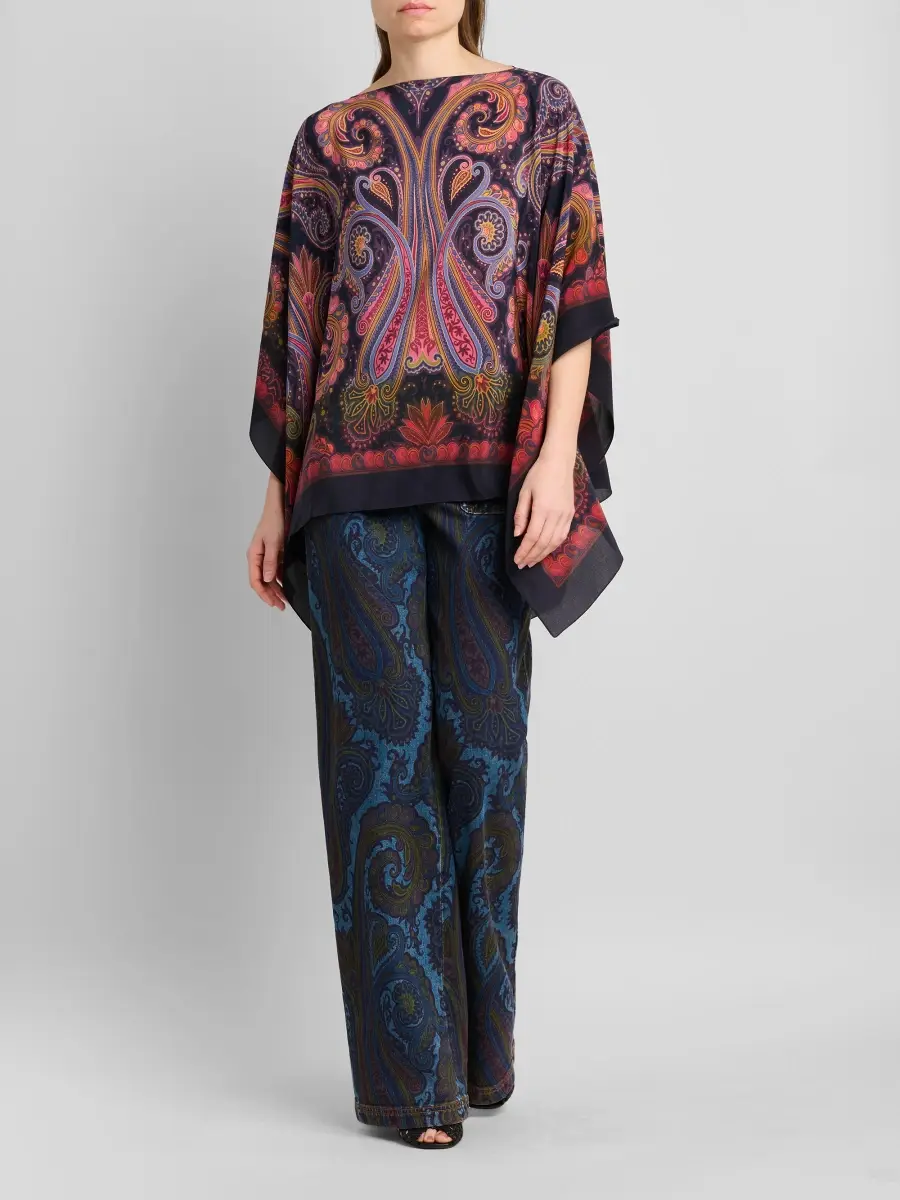 Etro Women's Paisley Silk Poncho Top | Thumbnail 2 Etro Women's Paisley Silk Poncho Top | Thumbnail 2
