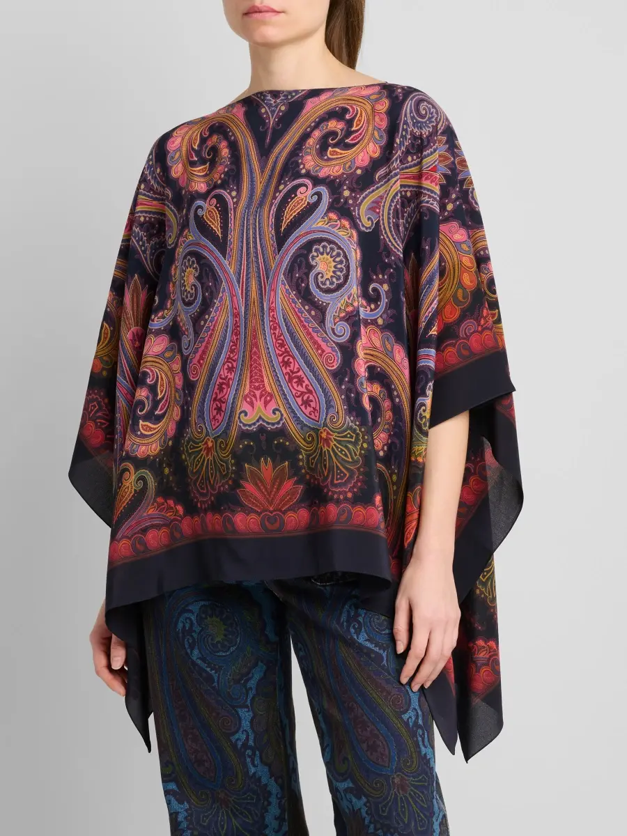 Etro Women's Paisley Silk Poncho Top | Thumbnail 4 Etro Women's Paisley Silk Poncho Top | Thumbnail 4