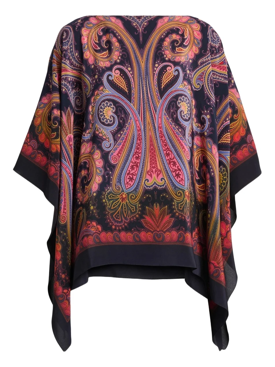 Women's Paisley Silk Poncho Top Women's Paisley Silk Poncho Top
