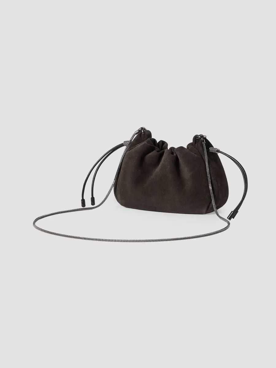 Brunello Cucinelli Women's Mellow Bucket Bag in Suede with Precious Chain - Pepper | Thumbnail 3 Brunello Cucinelli Women's Mellow Bucket Bag in Suede with Precious Chain - Pepper | Thumbnail 3