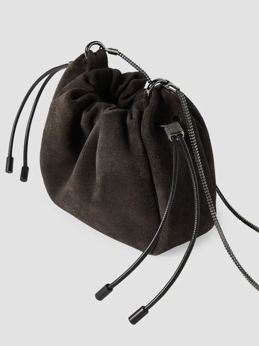 Brunello Cucinelli Women's Mellow Bucket Bag in Suede with Precious Chain - Pepper | Thumbnail 4 Brunello Cucinelli Women's Mellow Bucket Bag in Suede with Precious Chain - Pepper | Thumbnail 4