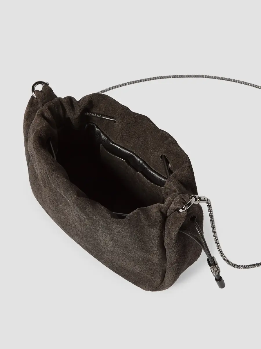 Brunello Cucinelli Women's Mellow Bucket Bag in Suede with Precious Chain - Pepper | Thumbnail 5 Brunello Cucinelli Women's Mellow Bucket Bag in Suede with Precious Chain - Pepper | Thumbnail 5