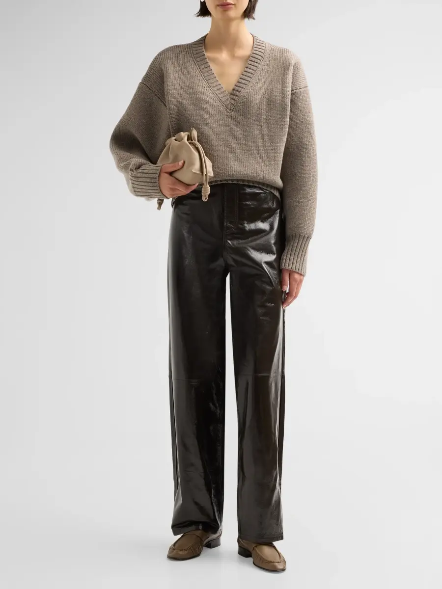 RÓHE Women's Bruun Lacquer Leather Baggy Trousers | Thumbnail 2