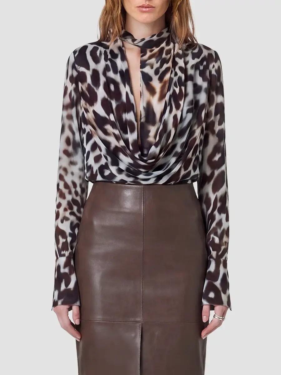 Nicholas the Label Women's Amara Leopard-Print Double-Layer Cowl Blouse | Thumbnail 4