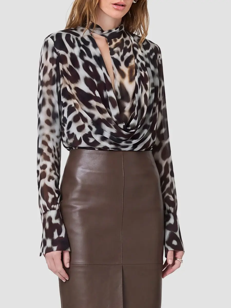 Nicholas the Label Women's Amara Leopard-Print Double-Layer Cowl Blouse | Thumbnail 5