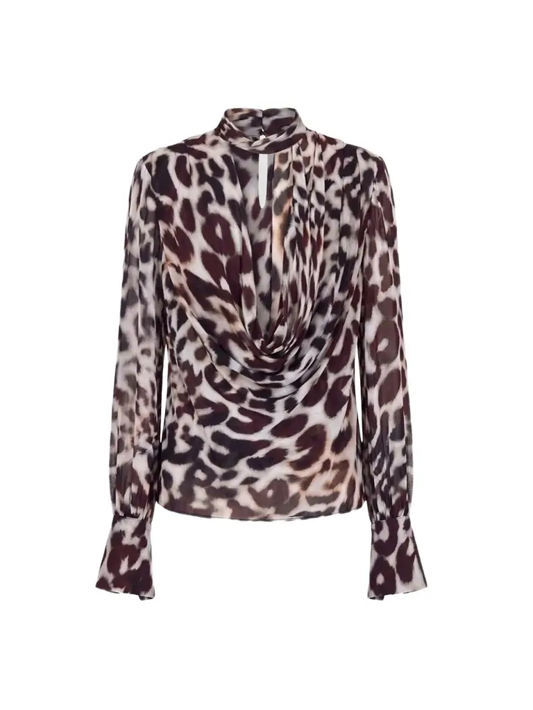 Nicholas the Label Women's Amara Leopard-Print Double-Layer Cowl Blouse