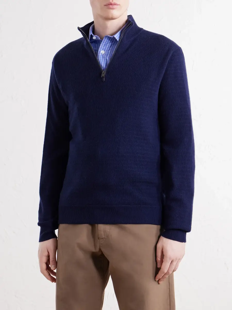 Canali Ribbed Wool and Cashmere-Blend Half-Zip Sweater - Men | Thumbnail 3 Canali Ribbed Wool and Cashmere-Blend Half-Zip Sweater - Men | Thumbnail 3