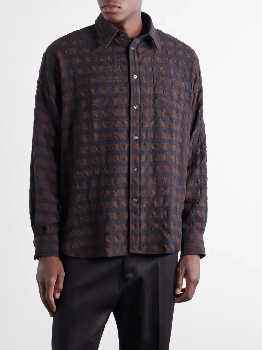Willy Chavarria Veterano Puckered Felted Satin-Twill and Virgin Wool-Blend Shirt - Men | Thumbnail 3 Willy Chavarria Veterano Puckered Felted Satin-Twill and Virgin Wool-Blend Shirt - Men | Thumbnail 3