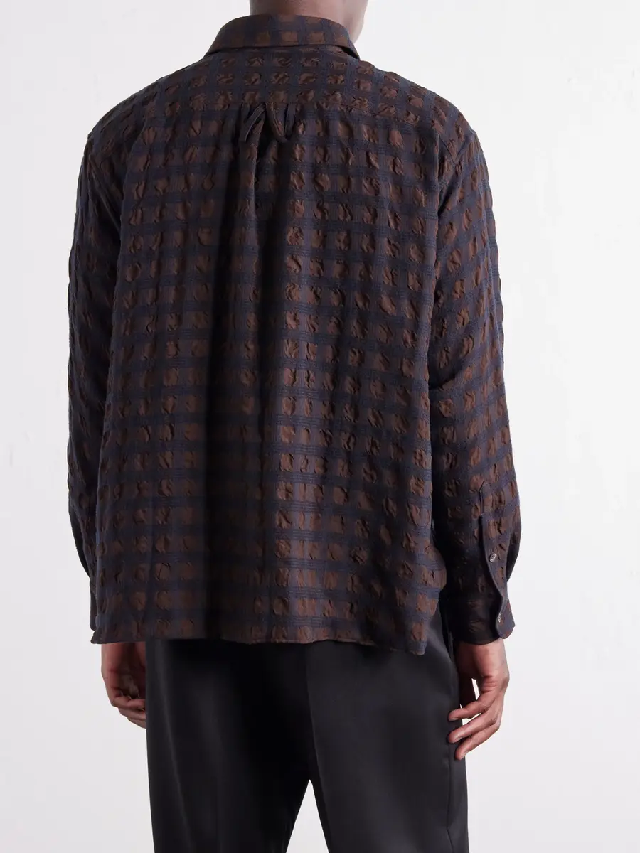 Willy Chavarria Veterano Puckered Felted Satin-Twill and Virgin Wool-Blend Shirt - Men | Thumbnail 4 Willy Chavarria Veterano Puckered Felted Satin-Twill and Virgin Wool-Blend Shirt - Men | Thumbnail 4