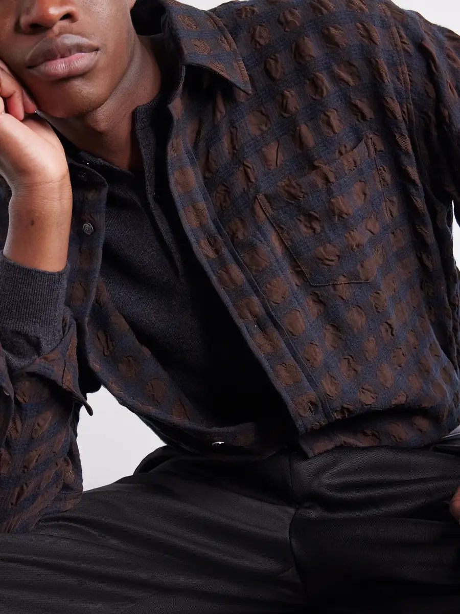 Willy Chavarria Veterano Puckered Felted Satin-Twill and Virgin Wool-Blend Shirt - Men | Thumbnail 5 Willy Chavarria Veterano Puckered Felted Satin-Twill and Virgin Wool-Blend Shirt - Men | Thumbnail 5