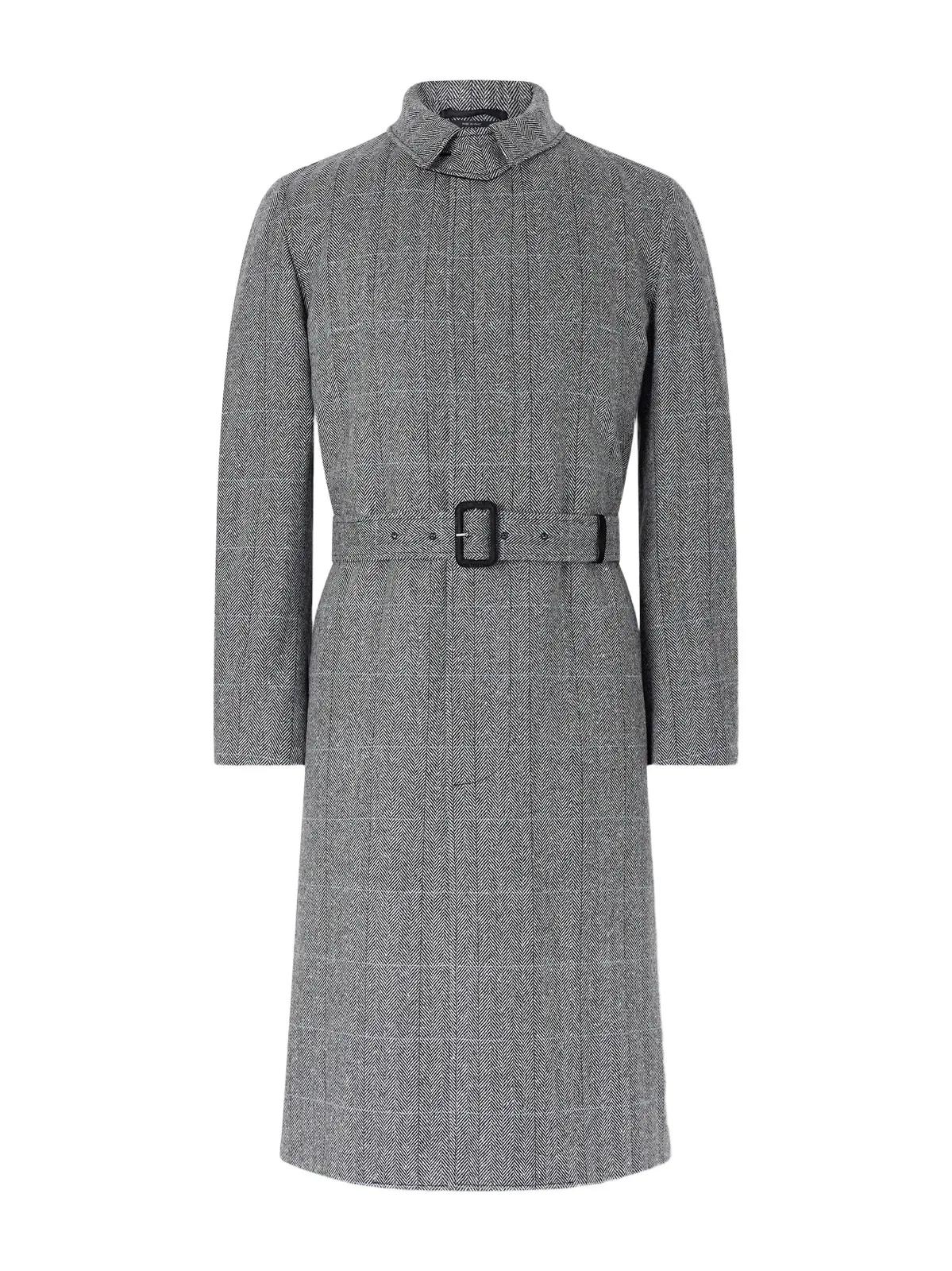 dunhill Belted Herringbone Wool Trench Coat - Men