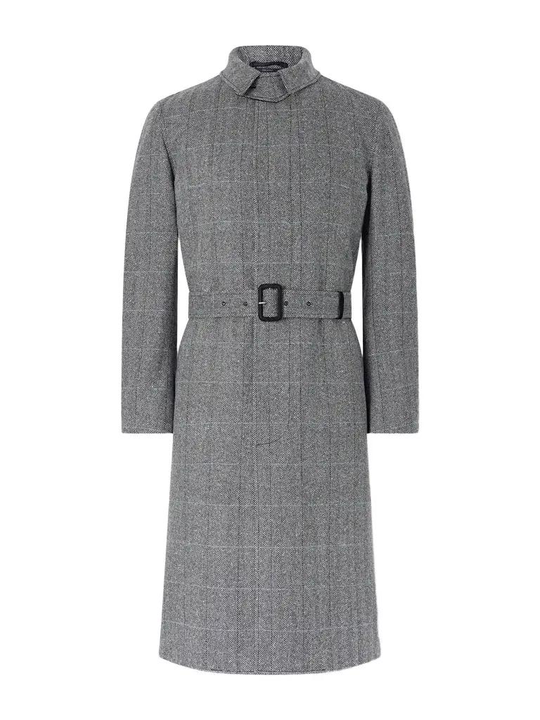 dunhill Belted Herringbone Wool Trench Coat - Men