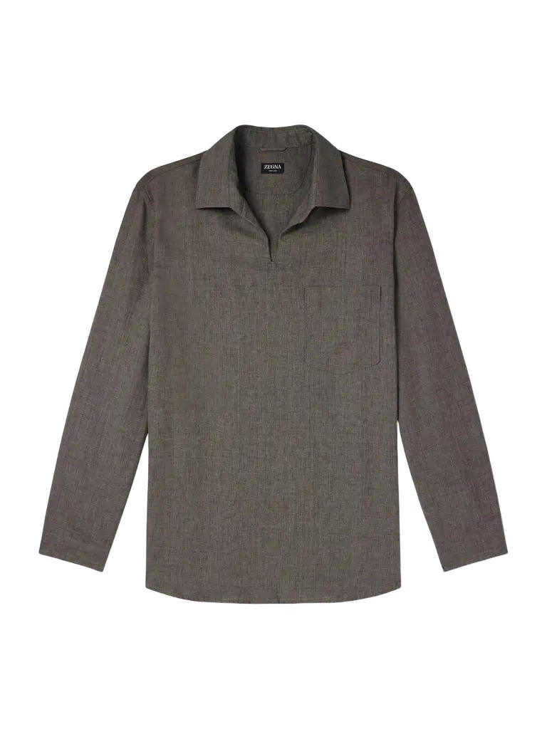 Woven Linen Polo Shirt - Men Woven Linen Polo Shirt - Men