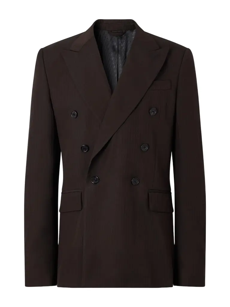 Double-Breasted Herringbone Blazer - Men Double-Breasted Herringbone Blazer - Men