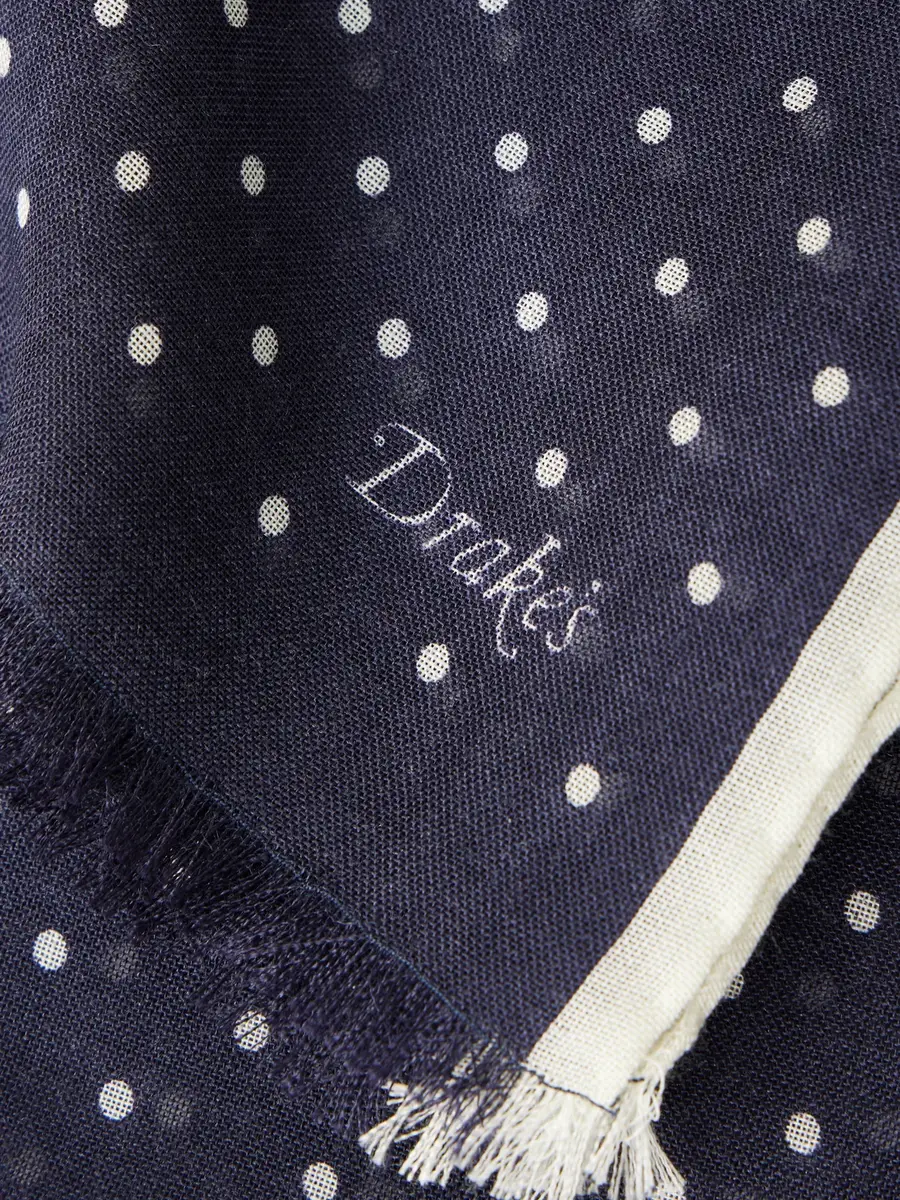 Drake's Shoestring Frayed Polka-Dot Wool and Silk-Blend Twill Scarf - Men | Thumbnail 4 Drake's Shoestring Frayed Polka-Dot Wool and Silk-Blend Twill Scarf - Men | Thumbnail 4