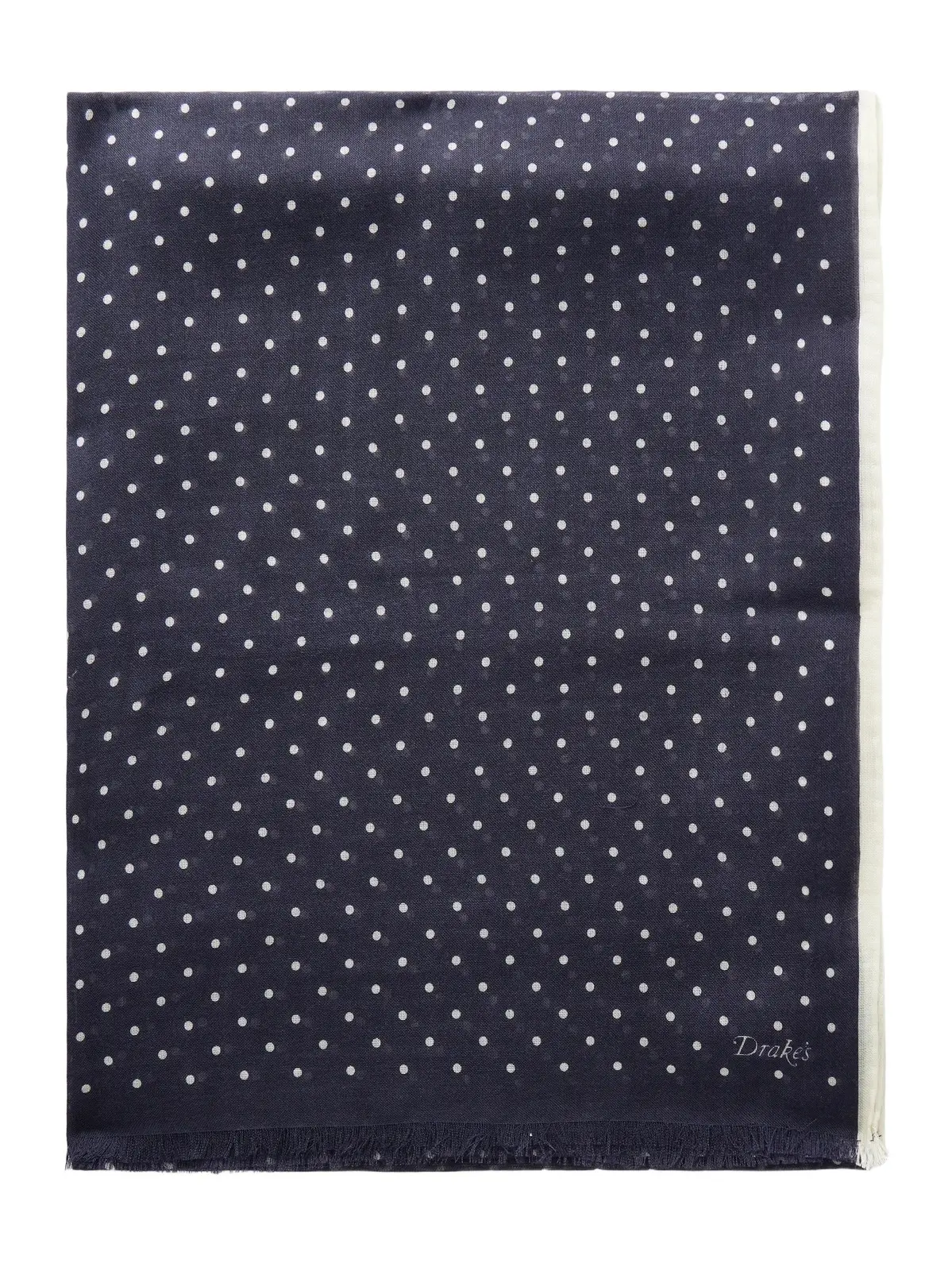 Drake's Shoestring Frayed Polka-Dot Wool and Silk-Blend Twill Scarf - Men