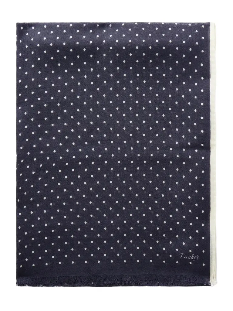 Shoestring Frayed Polka-Dot Wool and Silk-Blend Twill Scarf - Men Shoestring Frayed Polka-Dot Wool and Silk-Blend Twill Scarf - Men