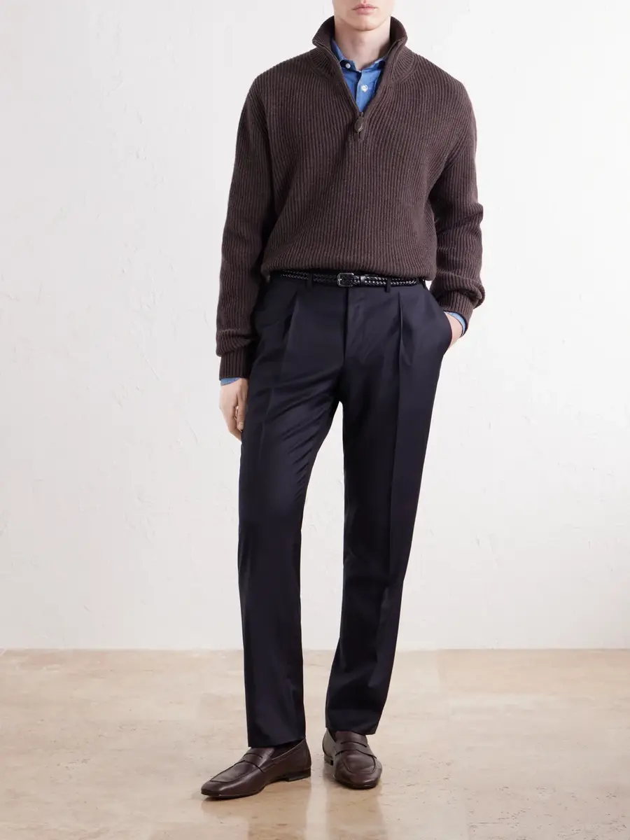 Canali Tapered Pleated Wool-Twill Trousers - Men | Thumbnail 2