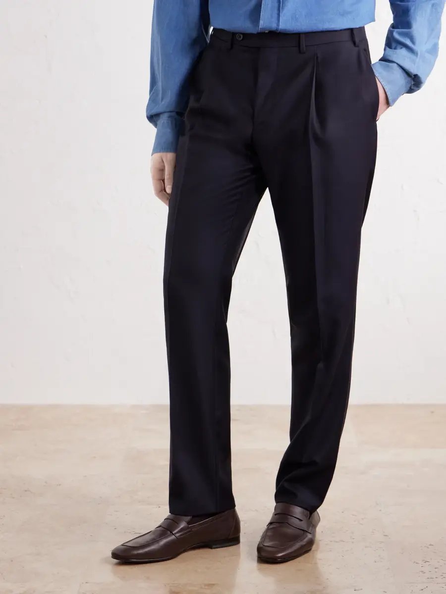 Canali Tapered Pleated Wool-Twill Trousers - Men | Thumbnail 3
