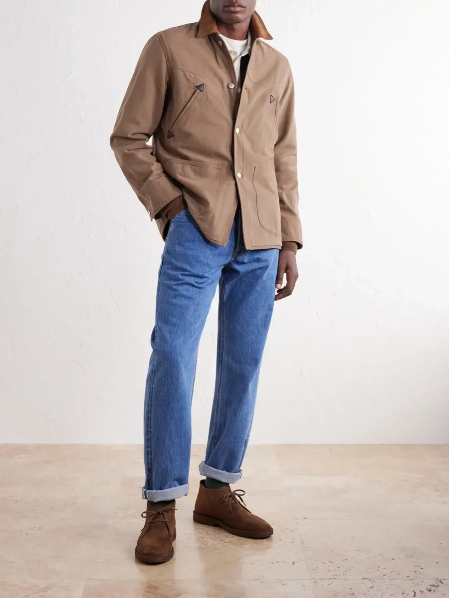Drake's Leather and Corduroy-Trimmed Cotton Duck-Canvas Chore Jacket - Men | Thumbnail 2 Drake's Leather and Corduroy-Trimmed Cotton Duck-Canvas Chore Jacket - Men | Thumbnail 2