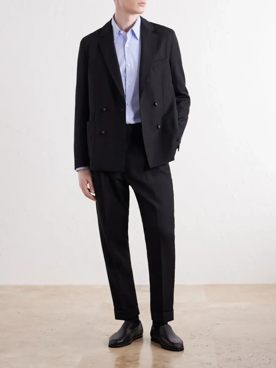 OFFICINE GÉNÉRALE Hugo Tapered Pleated Belted Virgin Wool-Hopsack Trousers - Men | Thumbnail 2 OFFICINE GÉNÉRALE Hugo Tapered Pleated Belted Virgin Wool-Hopsack Trousers - Men | Thumbnail 2