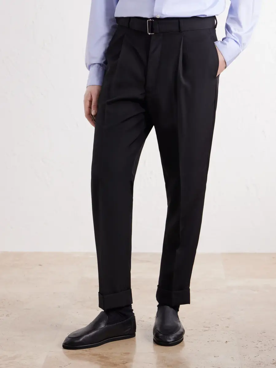 OFFICINE GÉNÉRALE Hugo Tapered Pleated Belted Virgin Wool-Hopsack Trousers - Men | Thumbnail 3 OFFICINE GÉNÉRALE Hugo Tapered Pleated Belted Virgin Wool-Hopsack Trousers - Men | Thumbnail 3