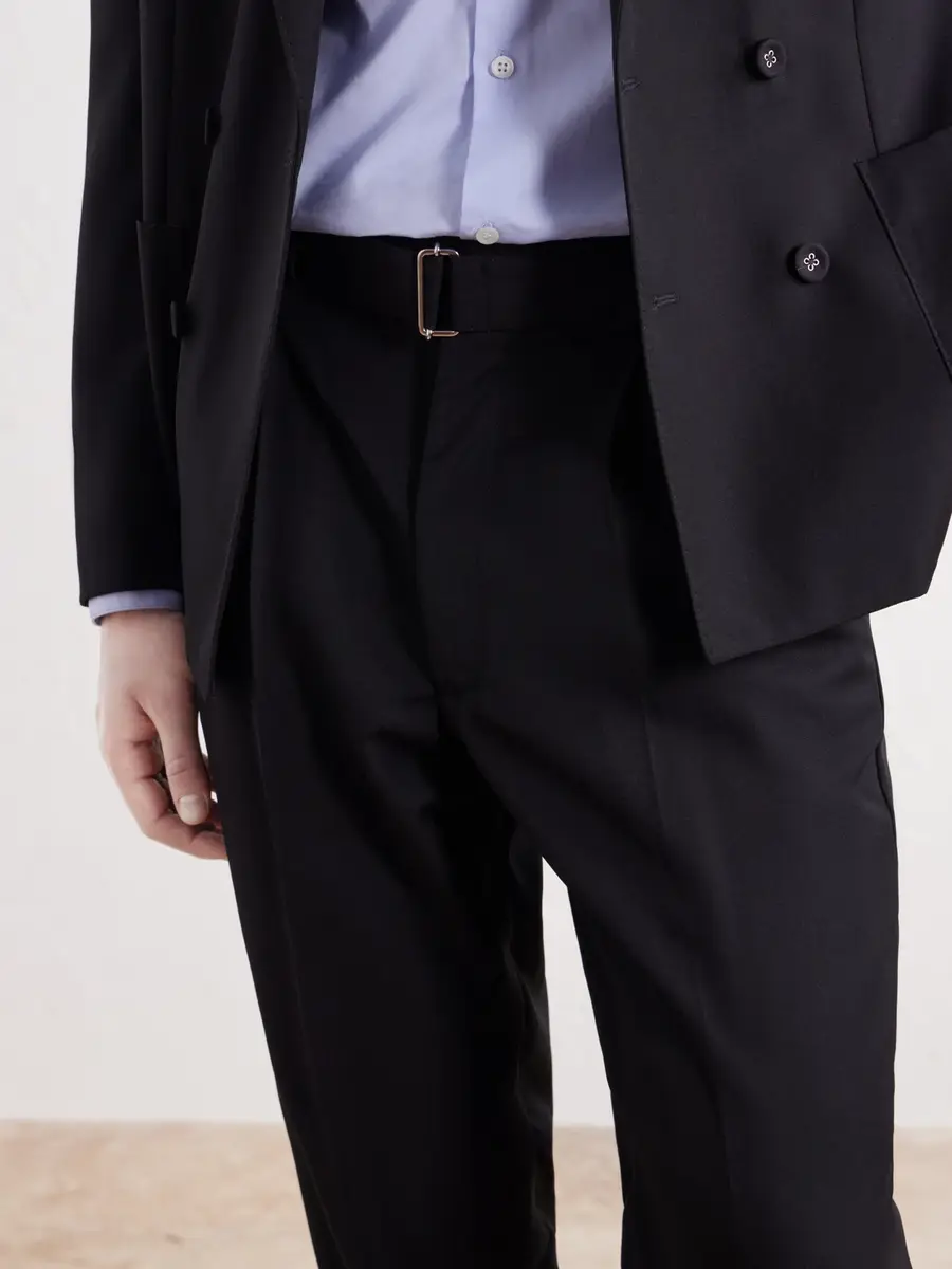 OFFICINE GÉNÉRALE Hugo Tapered Pleated Belted Virgin Wool-Hopsack Trousers - Men | Thumbnail 5 OFFICINE GÉNÉRALE Hugo Tapered Pleated Belted Virgin Wool-Hopsack Trousers - Men | Thumbnail 5