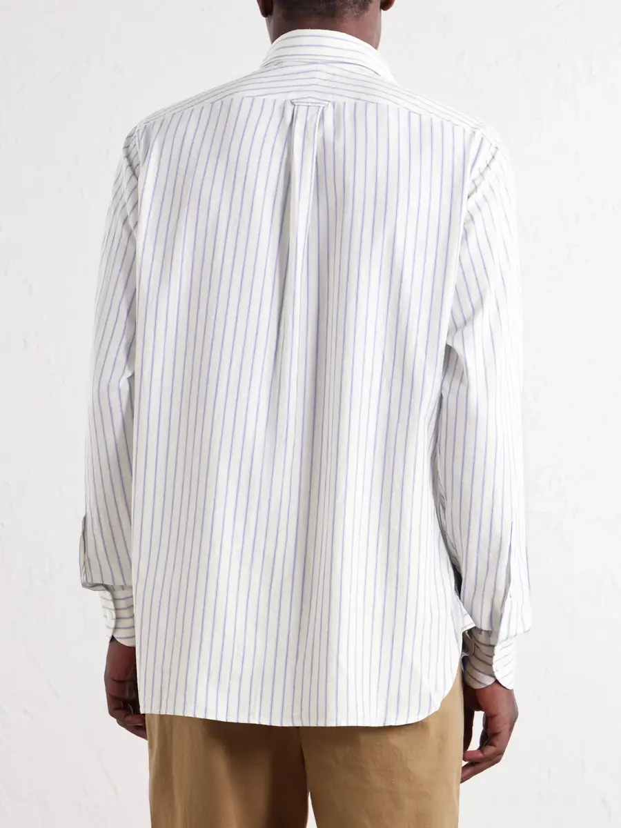 Drake's Striped Cotton and Linen-Blend Poplin Shirt - Men | Thumbnail 4