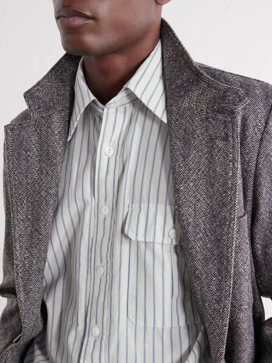 Drake's Striped Cotton and Linen-Blend Poplin Shirt - Men | Thumbnail 5