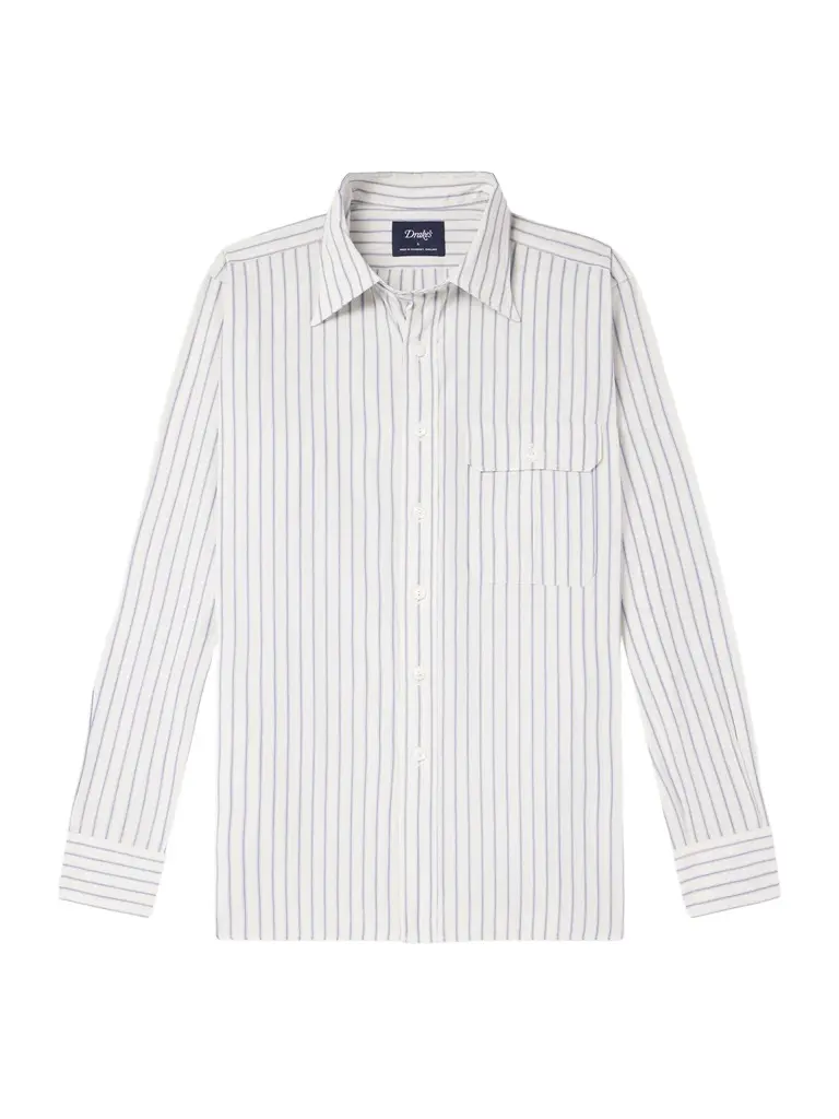 Drake's Striped Cotton and Linen-Blend Poplin Shirt - Men