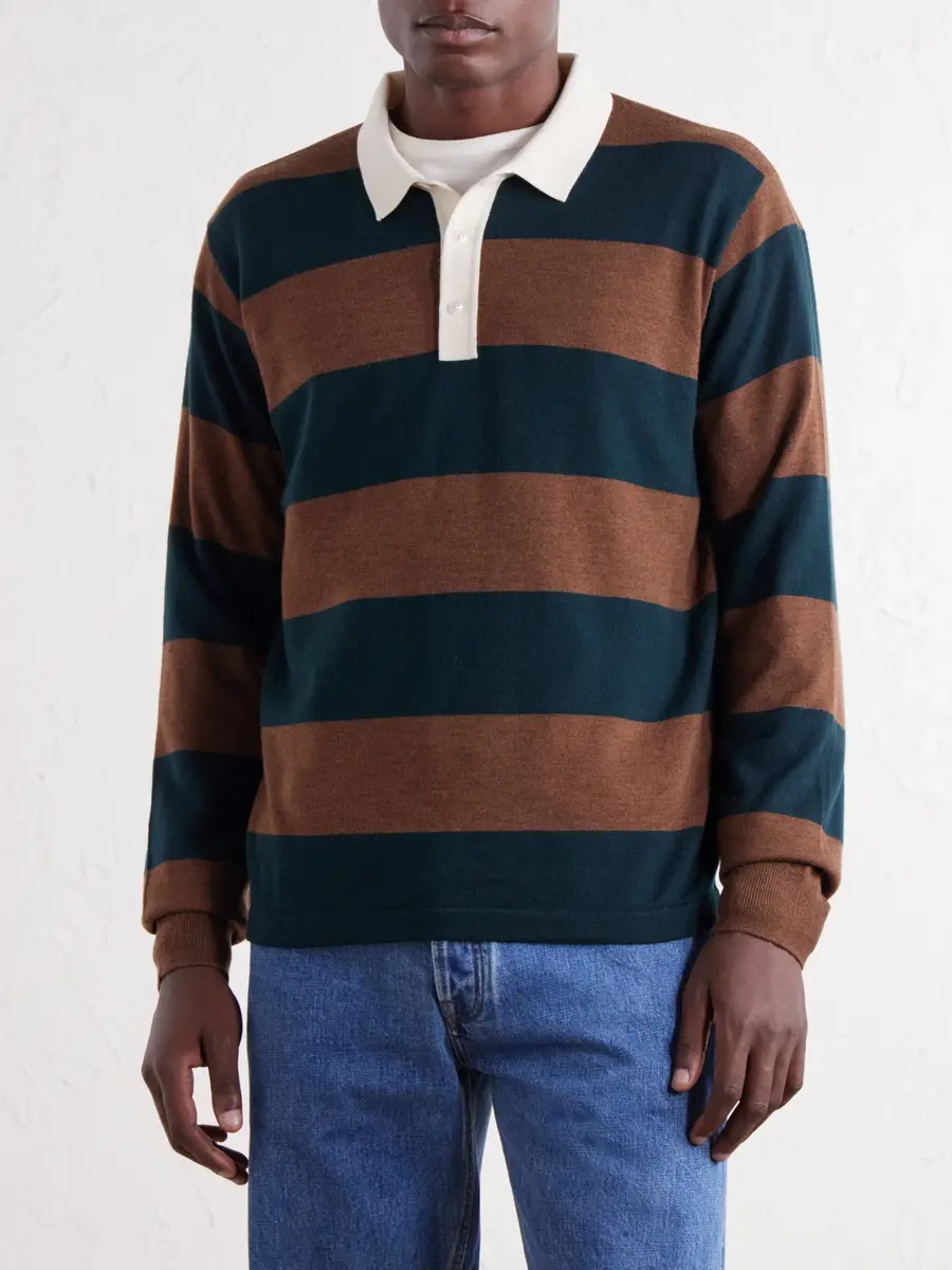 Drake's Striped Merino Wool-Jersey Polo Shirt - Men | Thumbnail 3 Drake's Striped Merino Wool-Jersey Polo Shirt - Men | Thumbnail 3
