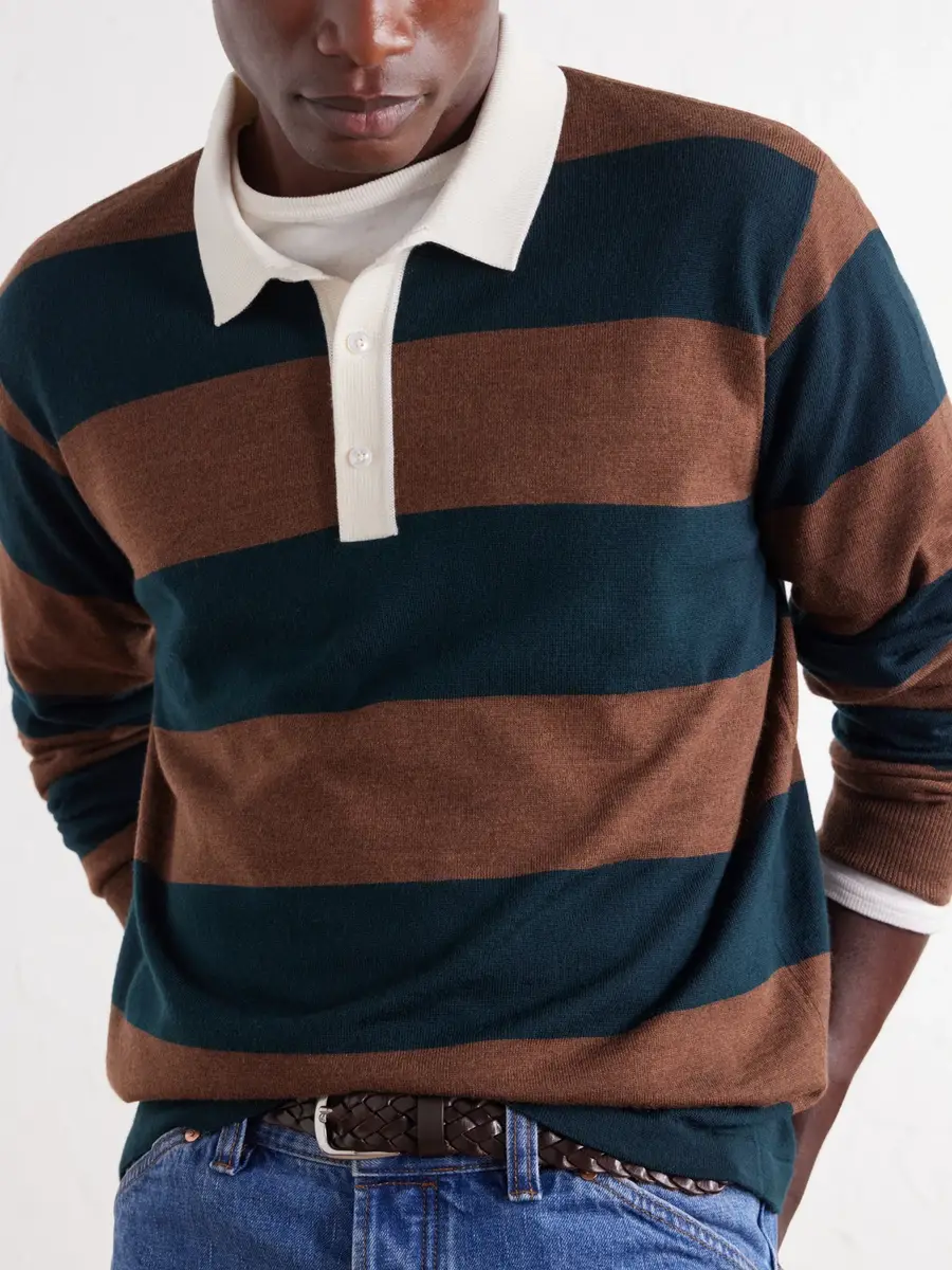 Drake's Striped Merino Wool-Jersey Polo Shirt - Men | Thumbnail 5 Drake's Striped Merino Wool-Jersey Polo Shirt - Men | Thumbnail 5
