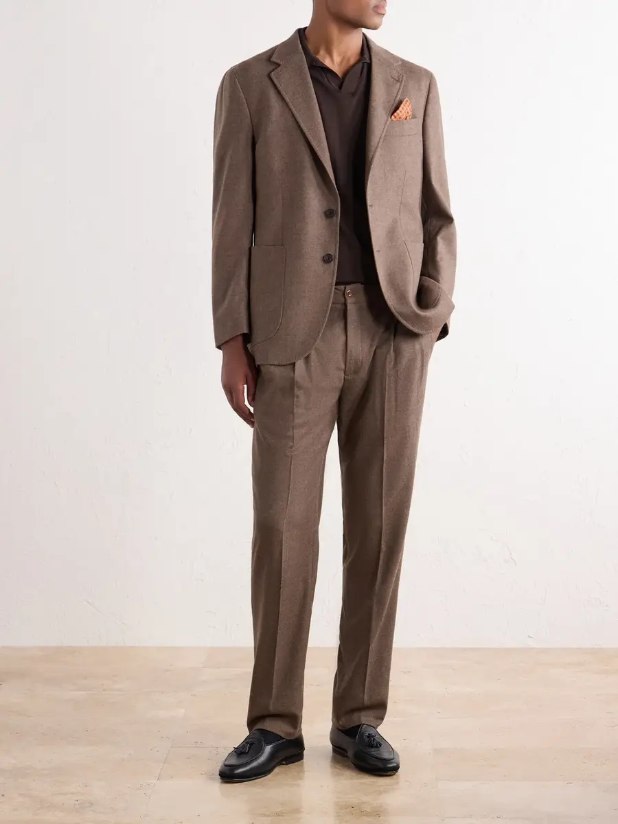 Rubinacci Convertible Tapered Drawstring Virgin Wool-Flannel Trousers - Men | Thumbnail 2