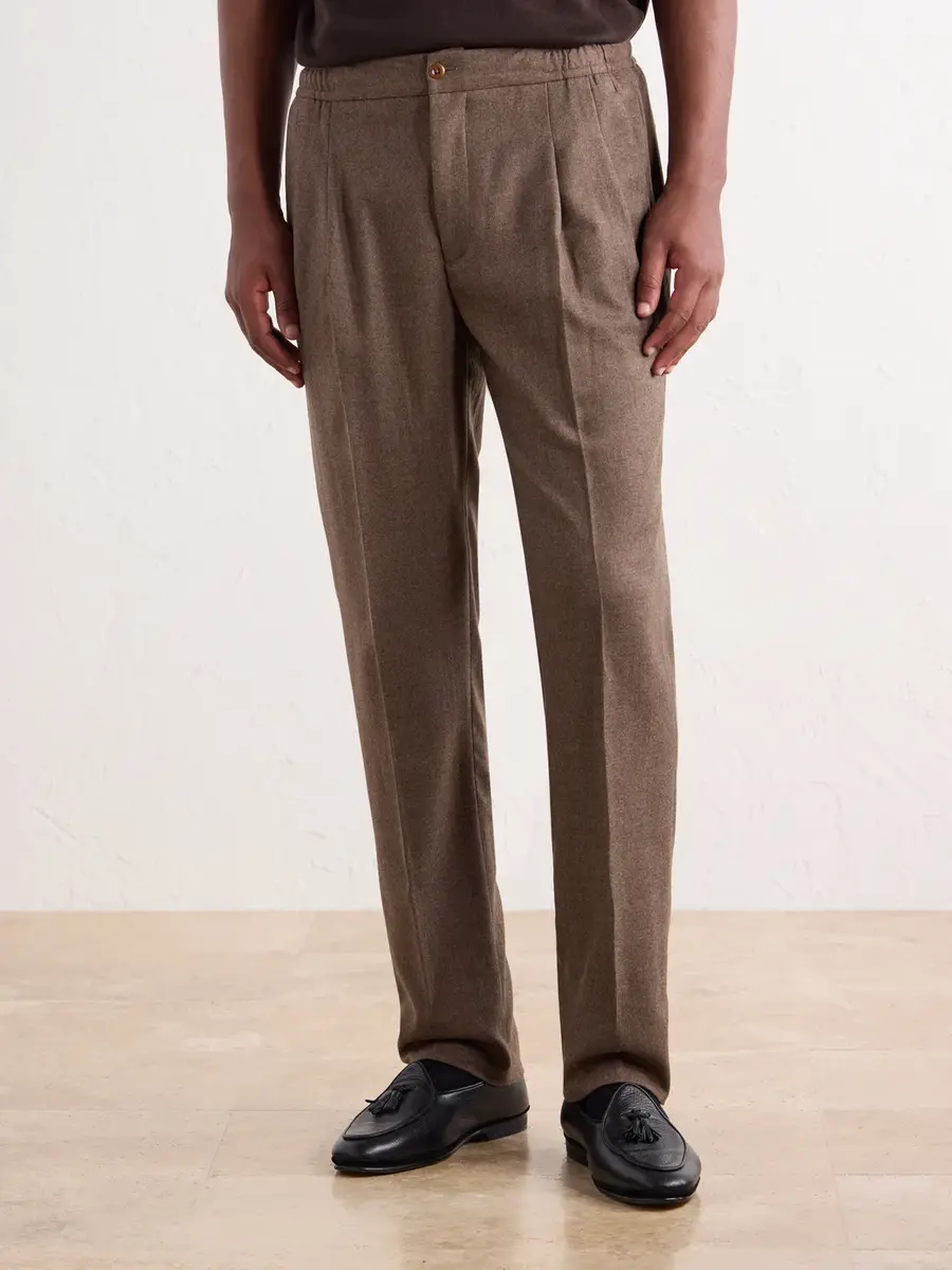 Rubinacci Convertible Tapered Drawstring Virgin Wool-Flannel Trousers - Men | Thumbnail 3