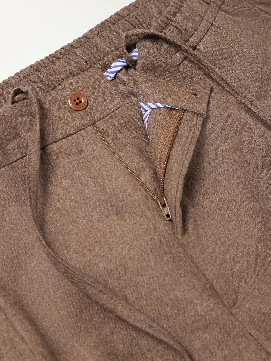 Rubinacci Convertible Tapered Drawstring Virgin Wool-Flannel Trousers - Men | Thumbnail 6