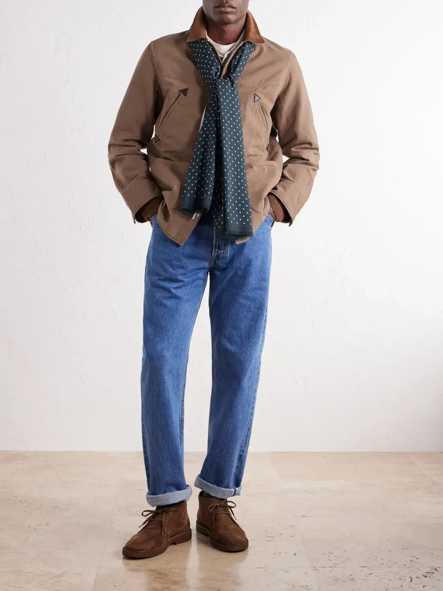 Drake's Shoestring Frayed Polka-Dot Wool and Silk-Blend Twill Scarf - Men | Thumbnail 2
