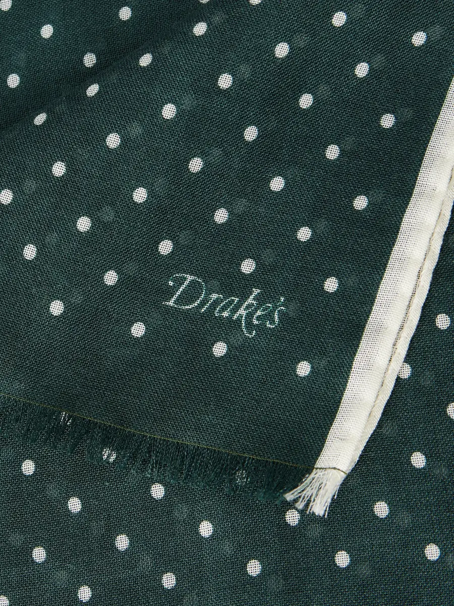 Drake's Shoestring Frayed Polka-Dot Wool and Silk-Blend Twill Scarf - Men | Thumbnail 4