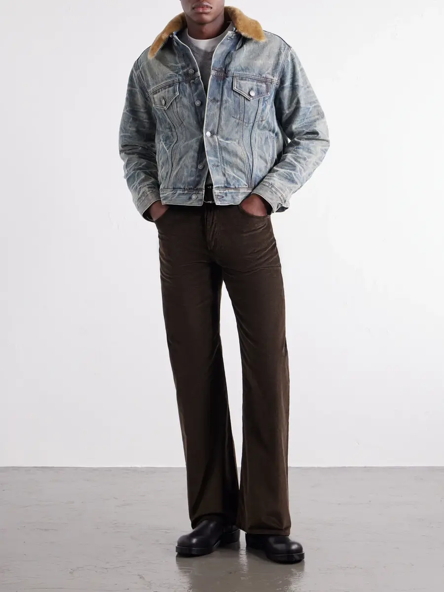Acne Studios Distressed Plush-Trimmed Denim Jacket - Men | Thumbnail 2 Acne Studios Distressed Plush-Trimmed Denim Jacket - Men | Thumbnail 2