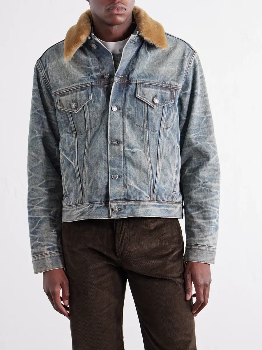 Acne Studios Distressed Plush-Trimmed Denim Jacket - Men | Thumbnail 3 Acne Studios Distressed Plush-Trimmed Denim Jacket - Men | Thumbnail 3