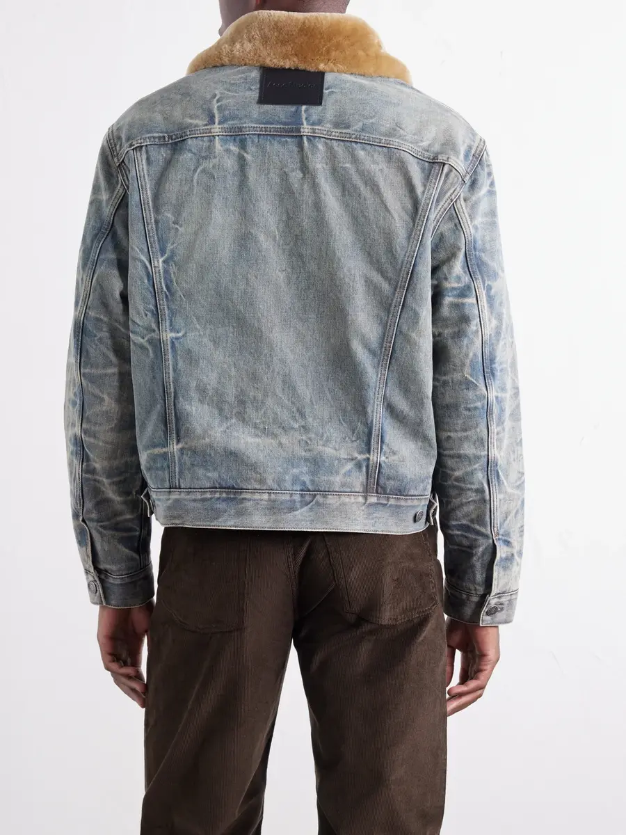 Acne Studios Distressed Plush-Trimmed Denim Jacket - Men | Thumbnail 4 Acne Studios Distressed Plush-Trimmed Denim Jacket - Men | Thumbnail 4