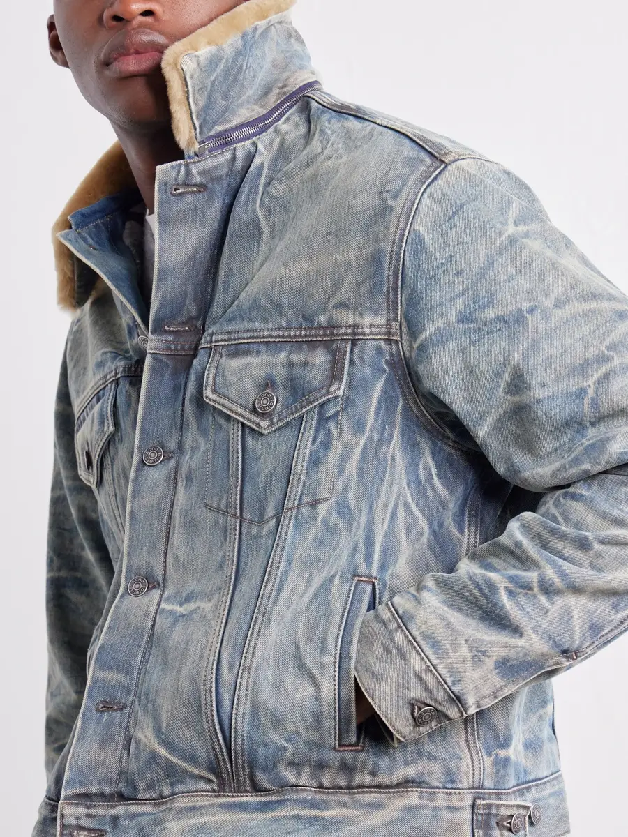 Acne Studios Distressed Plush-Trimmed Denim Jacket - Men | Thumbnail 5 Acne Studios Distressed Plush-Trimmed Denim Jacket - Men | Thumbnail 5