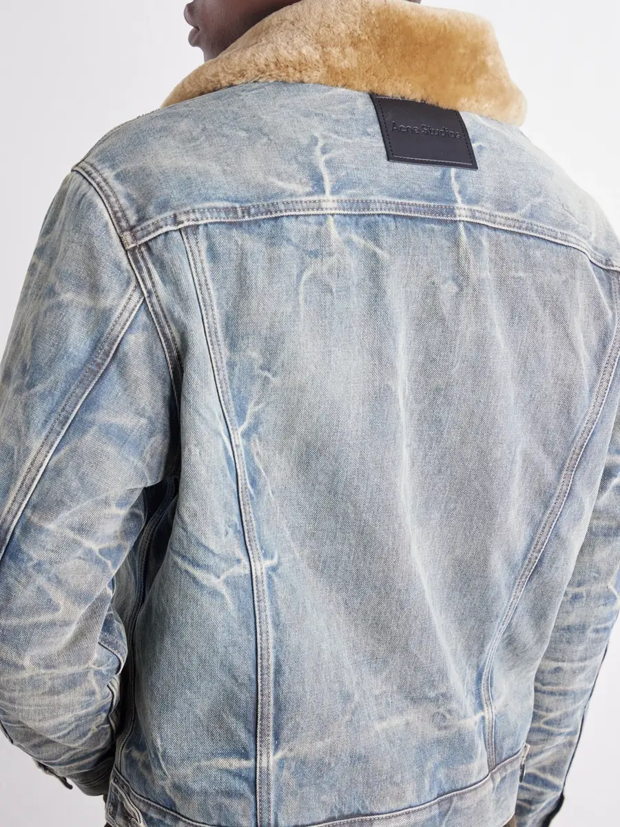 Acne Studios Distressed Plush-Trimmed Denim Jacket - Men | Thumbnail 6 Acne Studios Distressed Plush-Trimmed Denim Jacket - Men | Thumbnail 6