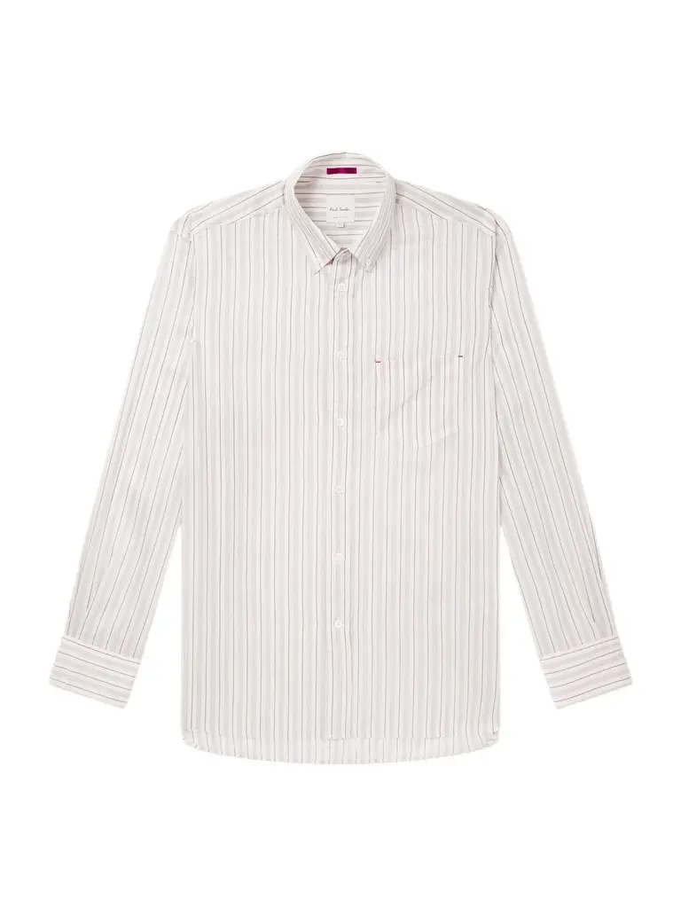 Paul Smith Button-Down Collar Striped Lyocell and Silk-Blend Twill Shirt - Men