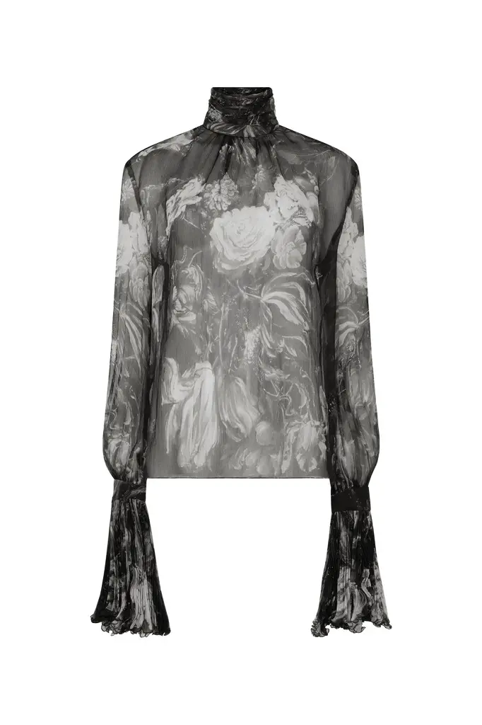 Blouse in Silk with Fiammingo Flowers Print Blouse in Silk with Fiammingo Flowers Print