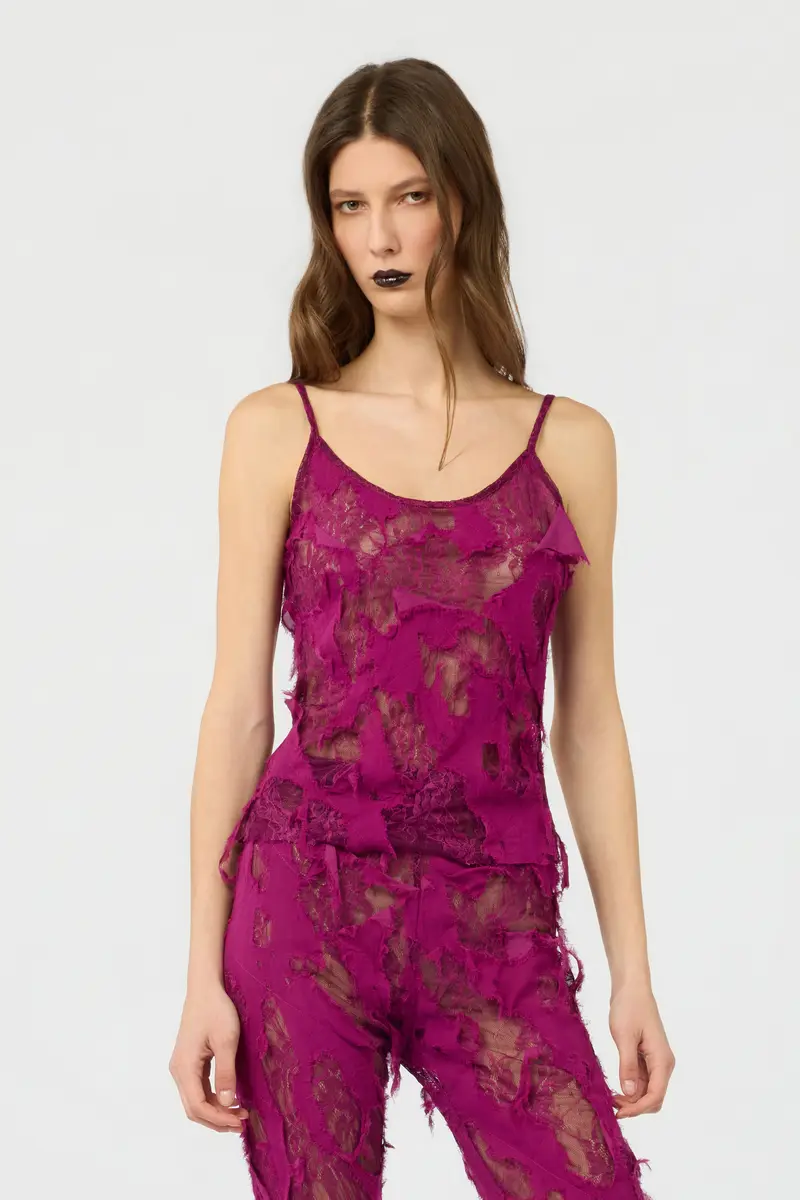 Roberto Cavalli Top with Destroyed-Effect Lace | Thumbnail 2