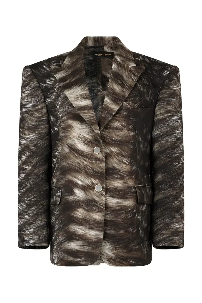 Roberto Cavalli Silver Fur Print Jacket