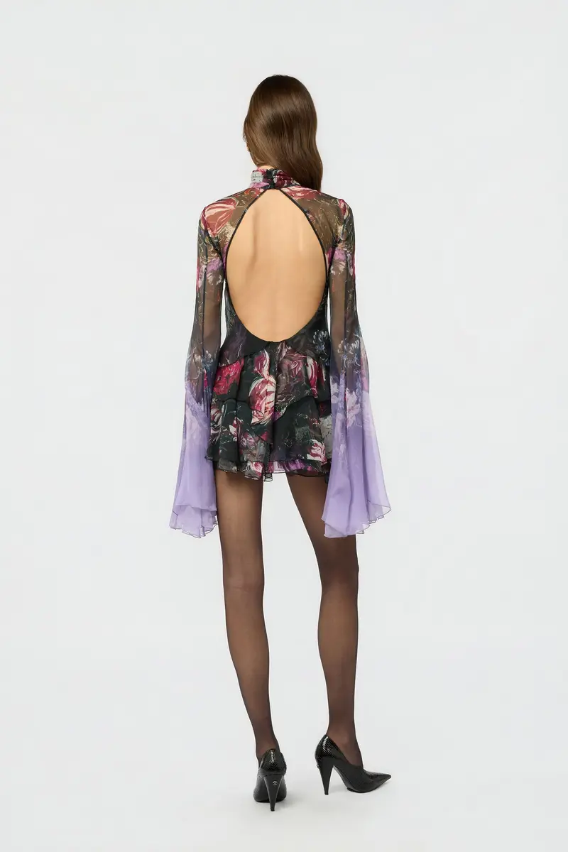 Roberto Cavalli Silk Mini Dress With Fiammingo Flowers Print | Thumbnail 3 Roberto Cavalli Silk Mini Dress With Fiammingo Flowers Print | Thumbnail 3