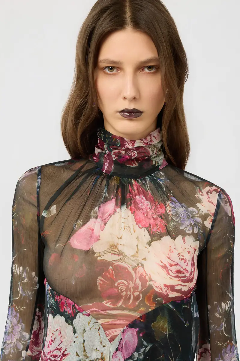 Roberto Cavalli Silk Mini Dress With Fiammingo Flowers Print | Thumbnail 4 Roberto Cavalli Silk Mini Dress With Fiammingo Flowers Print | Thumbnail 4