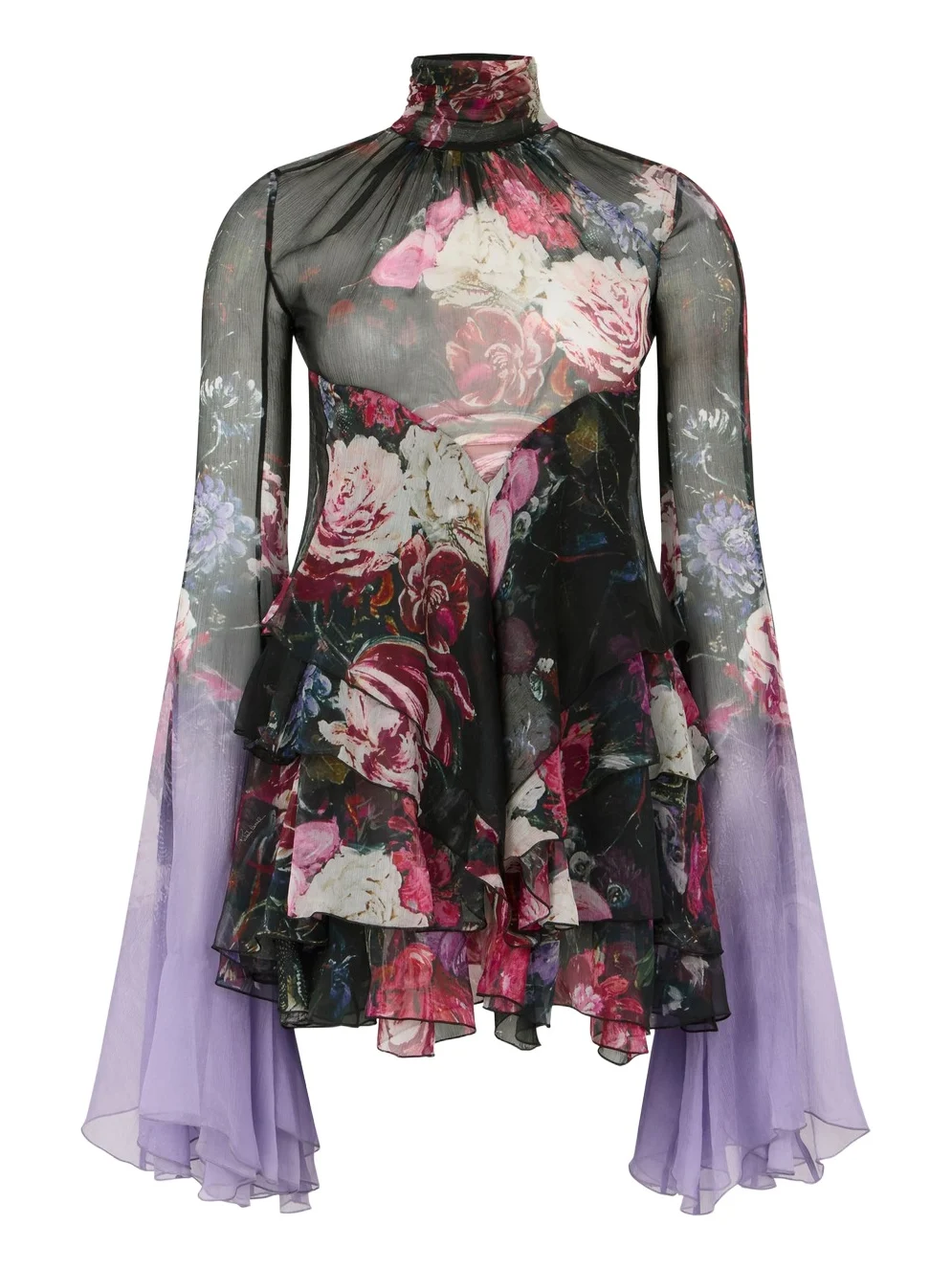 Roberto Cavalli Silk Mini Dress With Fiammingo Flowers Print