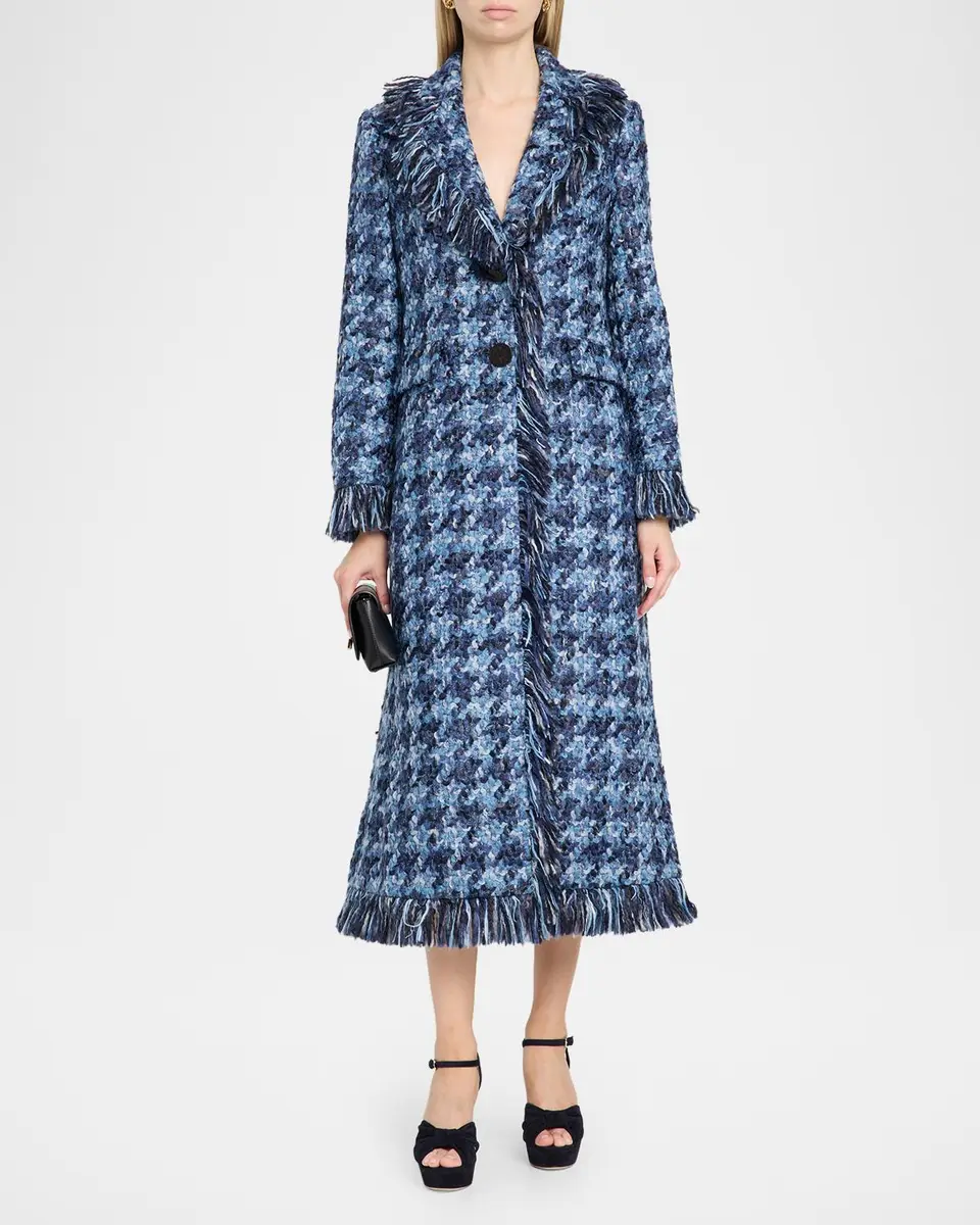 MAISON COMMON Houndstooth Tweed Fringed Single-Breasted Coat | Thumbnail 2